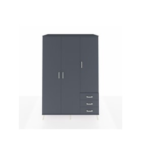 Kronos Dolap 6 Raflı 3 Çekmeceli Tek Askılı 132x59x195 Antrasit-Antrasit/Antrasit