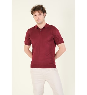 Giyim Dünyası Erkek Yanları Desenli  Polo Yaka  Merserize T-Shirt Bordo