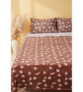 Kahve Papatyalı Çift Kişilik Peluş Battaniye