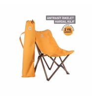 Bag The Joy Ahşap Katlanır Kamp Sandalyesi – Antrasit İskelet - Hardal Kılıf