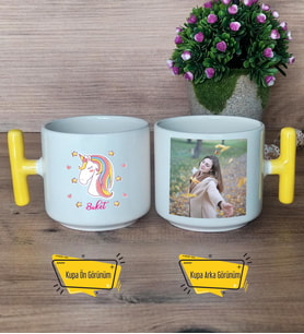 Unicorn Kupa Bardak Fotoğraflı T Sarı Kulplu Kadın Arkadaşa Doğum Günü Hediyesi
