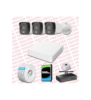 Provzen Hikvision 3 Kameralı IP Full HD Renkli Güvenlik Kamerası Mikrofonlu