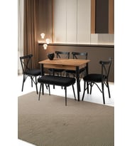 Mini 60 x 100 Milano Mdf Ortadan Açılır Masa 4 Ad Çapraz Sandalye 1 Ad sırtsız Mini Bench