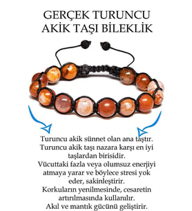 Sertifikalı Turuncu Beyaz Akik Taşı Bileklik - Makrome (Çok Renkli)
