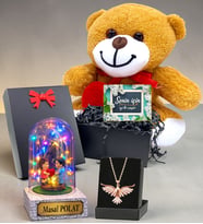 Kişiye Özel Kalpli Peluş Ayıcıklı Süper Hediye Seti & Renkli Led Işıklı Fanuslu (Model 1)