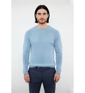 Erkek Mavi Fitted Akrilik Bisiklet Yaka Reglan Kol Basic Triko Kazak Günlük Şıklık Konforu