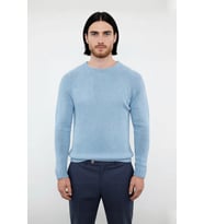 Erkek Mavi Fitted Akrilik Bisiklet Yaka Reglan Kol Basic Triko Kazak Günlük Şıklık Konforu