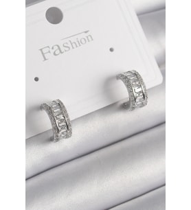 Pirinç Gümüş Renk Zirkon Taşlı Halka Model Kadın Küpe 5886 - SSSSSS6606-1867