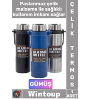 #Termos Yalıtımlı Sızdırmaz Sağlam Kamp Outdoor Soğuk Sıcak Taşıma Kulplu Çelik Termos 800 ML Gümüş