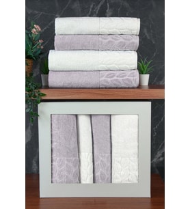 Hazal %100 Pamuklu Kutulu 4'lü Banyo Havlu Seti Hamam Takımı 50x90 - 90x150 Antrasit-Krem - 00081 (Karışık)