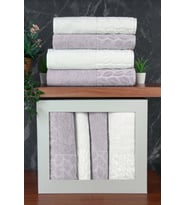 Hazal %100 Pamuklu Kutulu 4'lü Banyo Havlu Seti Hamam Takımı 50x90 - 90x150 Antrasit-Krem - 00081 (Karışık)