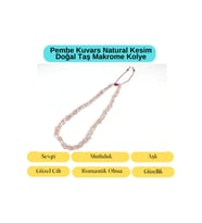 Sertifikalı Pembe Kuvars Natural Kesim Makrome Doğal Taş Kolye Ayarlanabilir Ölçü