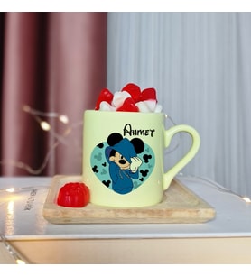 Mickey Mouse Tasarımlı Kişiye Özel Sarı Türk Kahvesi Fincanı
