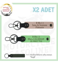 Motor Severlere Özel, İsim Plaka ve B Rh (-) Kan Grubu Yazılı x2 Anahtarlık, Yavruağzı-F Yeşil-Ysl (Çok Renkli)