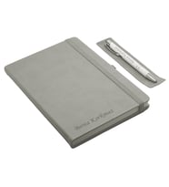 Kişiye Özel Deri Lastikli Defter ve Kalem Seti - Gri