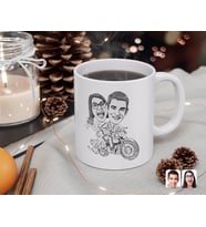 BK Gift Kişiye Özel Karakalem Gelin Damat Karikatürlü Beyaz Kupa Bardak-1