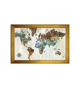 Harita Temalı Kanvas Tablo 80 x 110 cm Gold Çerçeve