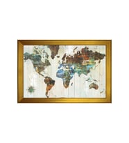 Harita Temalı Kanvas Tablo 80 x 110 cm Gold Çerçeve