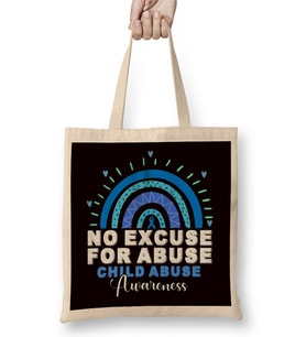 No For Child Abuse Excuse Prevention Month April Blue Ribbon Bez Çanta Uzun Saplı