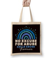 No For Child Abuse Excuse Prevention Month April Blue Ribbon Bez Çanta Uzun Saplı