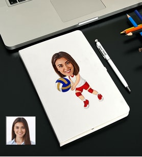 Kişiye Özel Voleybol Tasarımlı Karikatürlü Beyaz Defter Kalem Seti 104