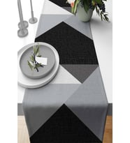 Siyah Geometrik Desenli Premium Masa Örtüsü Runner RNR347