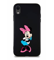 Apple iPhone XR Soft Premier Kapak Minnie Mouse-D Tasarımlı Silikon Kılıf - Siyah (Şeffaf)