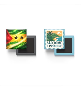 Buzdolap Magnetleri - Sao Tome ve Principe Bayrağı ve Posta Pulu Tema - 2'li Set Magneti