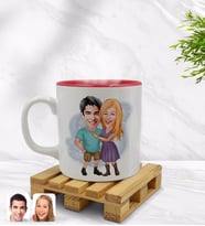 BK Gift Kişiye Özel Sevgililer Karikatürlü İçi Kırmızı Renkli Kupa Bardak Model 80