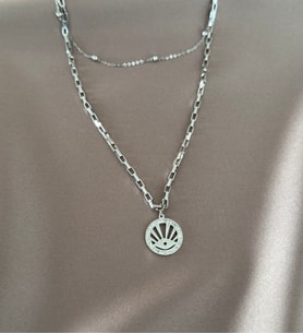 2'li Göz Detaylı Taşlı Kolye (Gümüş)