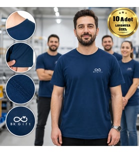 Logonuza Özel 10 Adet Premium İndigo Tişört - Pamuk Unisex Kurumsal Personel Tişörtü