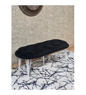 Ufo Oturak Bench - Beyaz Boyalı Telli Ayak - Oturak - Bench - Puf - Yatak Ucu Pufu Siyah Renk 100 x 50 Boyut/Ebat (Çok Renkli)