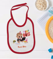 BK Kids Kişiye Özel Mini Boss Tasarımlı Kırmızı Bebek Mama Önlüğü-1