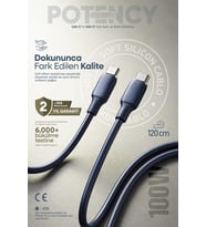 100W Potency Type-C to Type-C Isıya Dayanıklı Hızlı Şarj ve Data Kablosu 1.2m Siyah