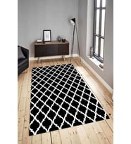 Dijital Baskılı Yıkanabilir Kaymaz Modern Renkli Salon Halısı Mutfak Halısı Yolluk ND-HY-914 (Siyah)