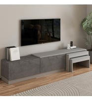 Nest TV Sehpası – Modern Tasarım,2 Kapaklı Depolama ve İkili Zigon Sehpa ile Fonksiyonel Mobilya (Gri)