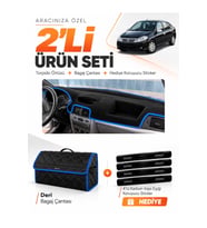 e-biz RENAULT SYMBOL AİRBAGSİZ (2008-2011) Uyumlu Torpido Örtüsü + Deri Çanta - Siyah-Mavi - RE029