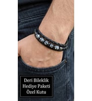 Dorcavi Metalbead Siyah Deri Erkek Bileklik - Metal Boncuklu Çok Sıralı