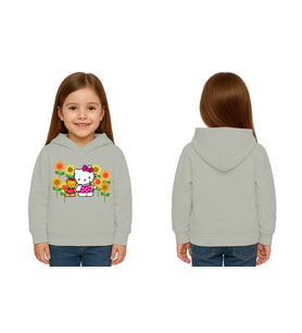 Unisex hello kity  Baskılı Çocuk Swaetshirt  Baskılı Kapüşonlu 3 İplik Şardonlu (Gri)
