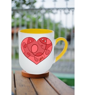 Love Kalp Baskılı İçi Sarı Lüx Kupa Bardak Porselen Çay Kahve Fincanı