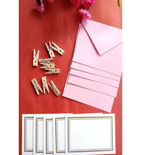 Pembe 20 Adet Mandallı Zarflı Not Kartı Seti- Hediye Kartı  (9x7 - 8,5x6) (Kahverengi)
