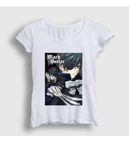 Presmono Kadın Beyaz Poster Anime Kuroshitsuji T-Shirt 131381tt (Beyaz)