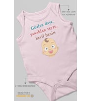 Gözler Dayı Yanaklar Teyze,Keyif Benim Baskılı Bebek Zıbını – Çıtçıtlı Body  %100 Pamuk Sıfır Kol (Bebek Pembesi)