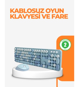 Kablosuz Retro Klavye ve Mouse Seti – 104 Tuşlu Sevimli Tasarım