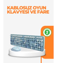 Kablosuz Retro Klavye ve Mouse Seti – 104 Tuşlu Sevimli Tasarım