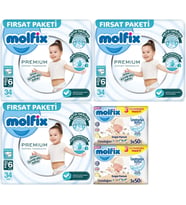 Molfix Premium Bebek Bezi Beden:6 (15+KG) Extra Large 102 Adet Fırsat Pk + 6 Adet Islak Mendil