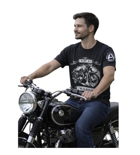 Aybaak Fit Gösteren Klasik Motorsiklet Baskılı Tişört (Siyah)