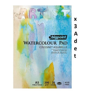 Bigpoint Suluboya Blok 200 Gram A5 - 25 Yaprak (Watercolour Pad) x 3 Adet