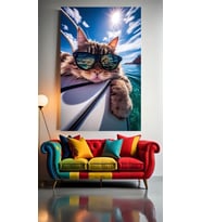 KEDİ TATİLDE 1 Ev Duvar Salon Güzellik Salonu Ofis Dükkan Dekarasyon Kanvas Tablo (Çok Renkli)