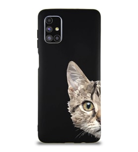 Samsung Galaxy M51 Soft Premier Kapak Catface Tasarımlı Silikon Kılıf - Siyah (Şeffaf)
